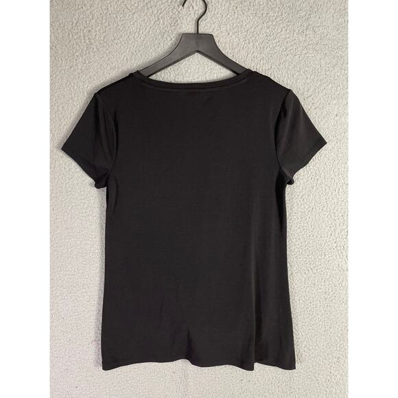 Candie’s Knot-Front Scoop Tee Women M Black Soft Stretch Casual Minimalist Basic - Picture 7 of 8